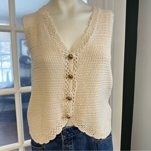 Cream Knit Button Down Vest